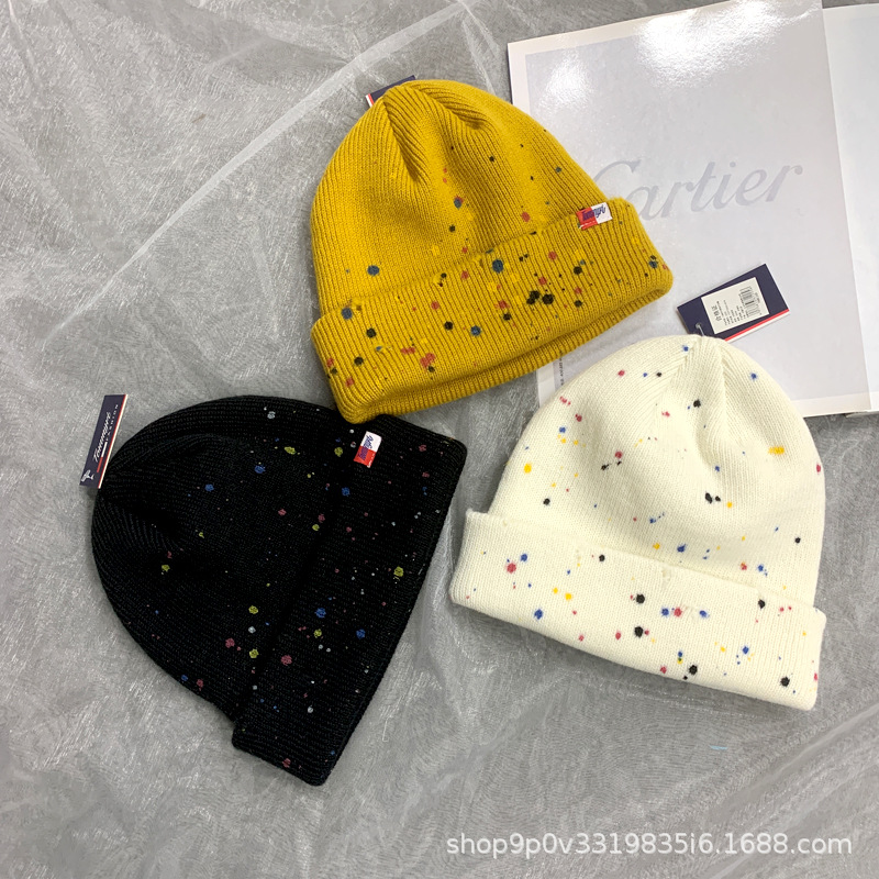 Nuevo versatil niche otoño invierno mujer sombreros de punto hechos a mano jet paint graffiti broken hole sombreros tendencia abrigos sombreros fríos hombres pic 14