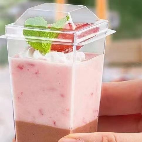 Disposable 3OZ square cup, mousse cup, plastic transparent square cup, pudding dessert cup, cross-border set with spoon and lid pic 4