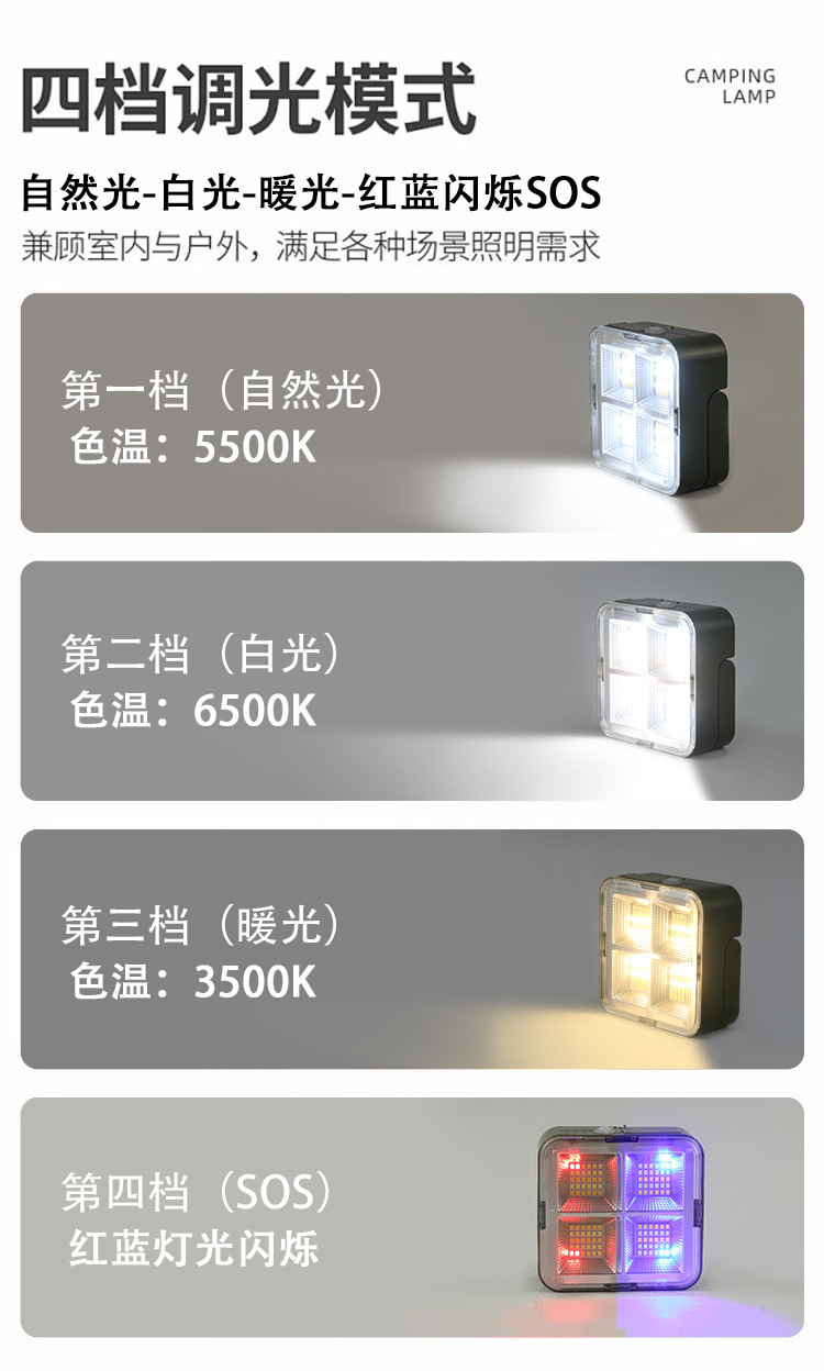 Solar outdoor floodlight, multi-functional hand-held lamp for foreign trade, lightweight and portable hanging lamp, camping high-brightness hanging lamp pic 5