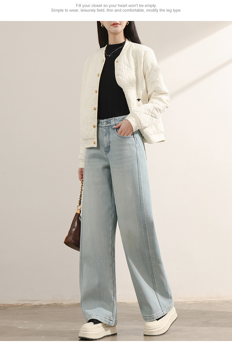 Factory direct sales of new winter fleece and thickened soft jeans for women, retro light blue patchwork loose casual sickle pants pic 12