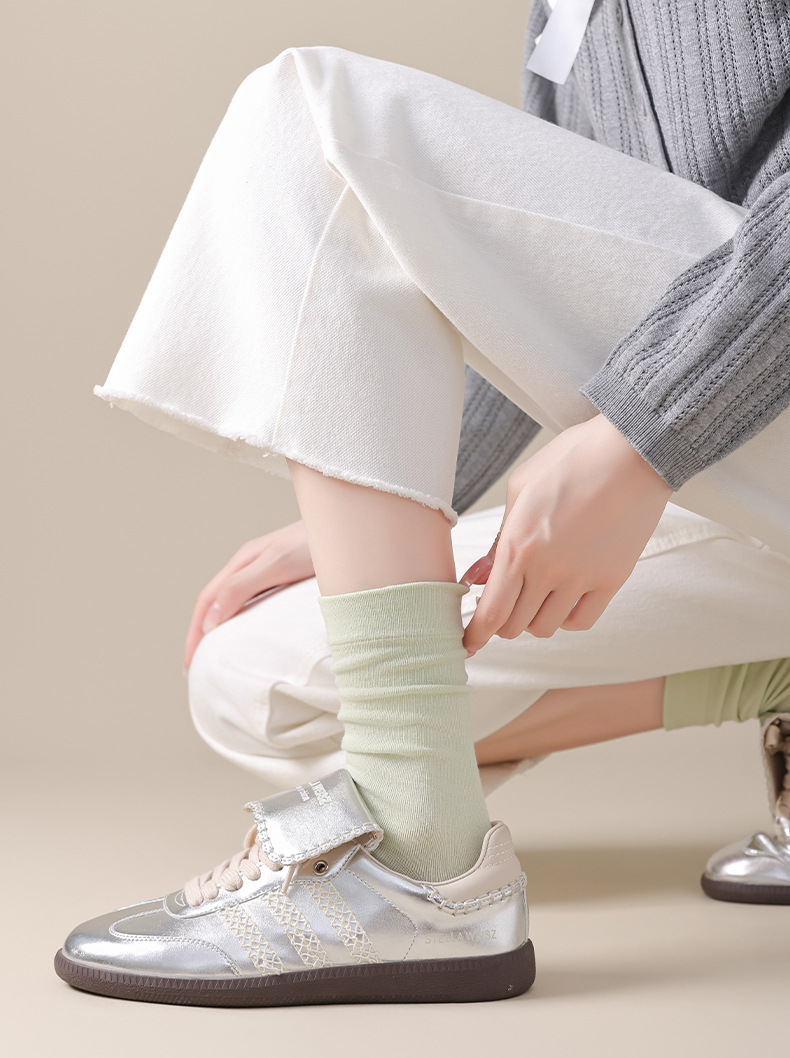 White socks for women, spring and summer, pure cotton mid-calf socks, boneless postpartum socks, all-cotton long calf socks, Zhuji hosiery wholesale pic 17