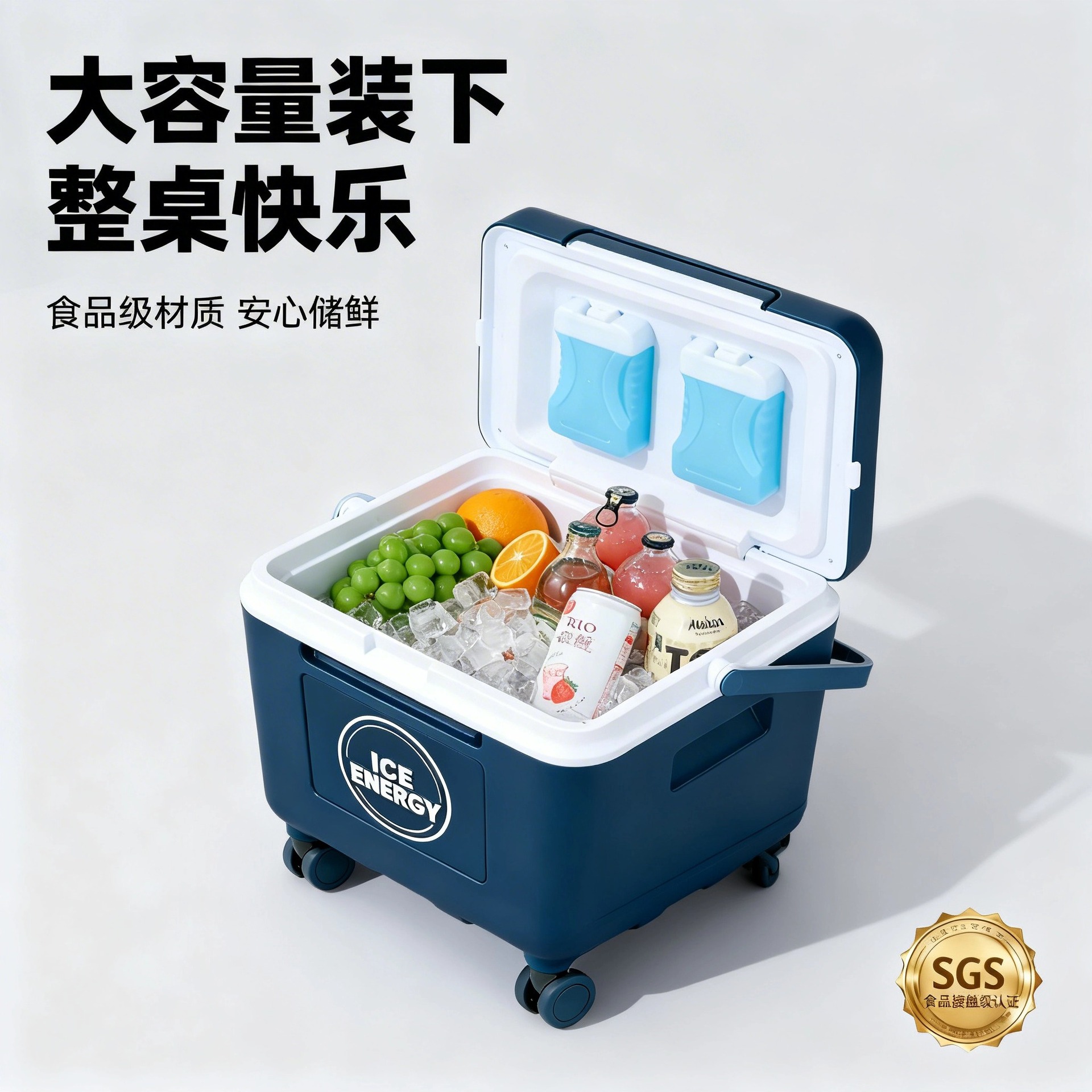 欧美户外露营轻量化铝镁合金保温箱万向滚轮车载拉杆式移动cooler详情6