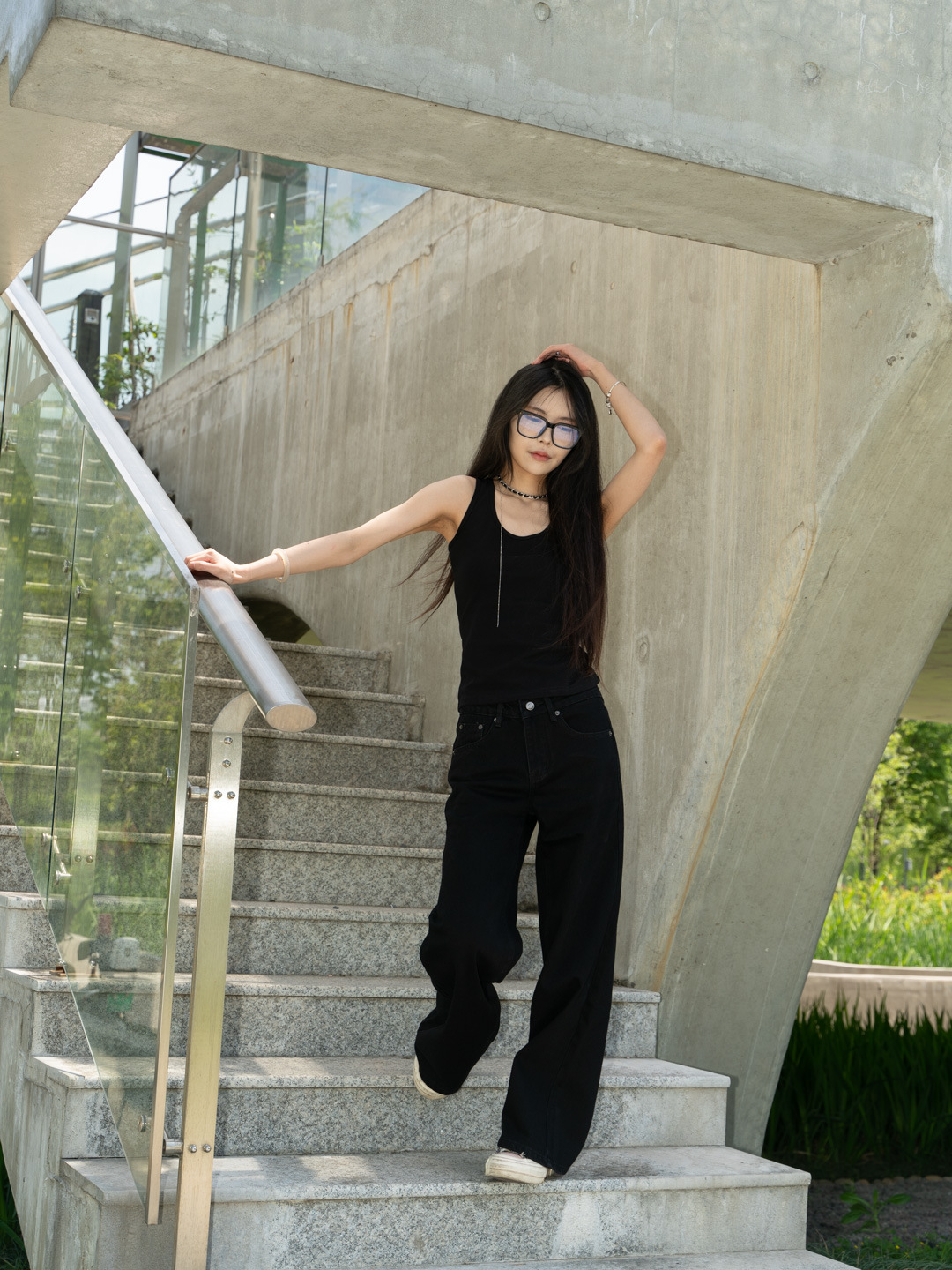 New simple and casual style, versatile wide-waist, slimming black loose wide-leg jeans for women 3048 pic 9