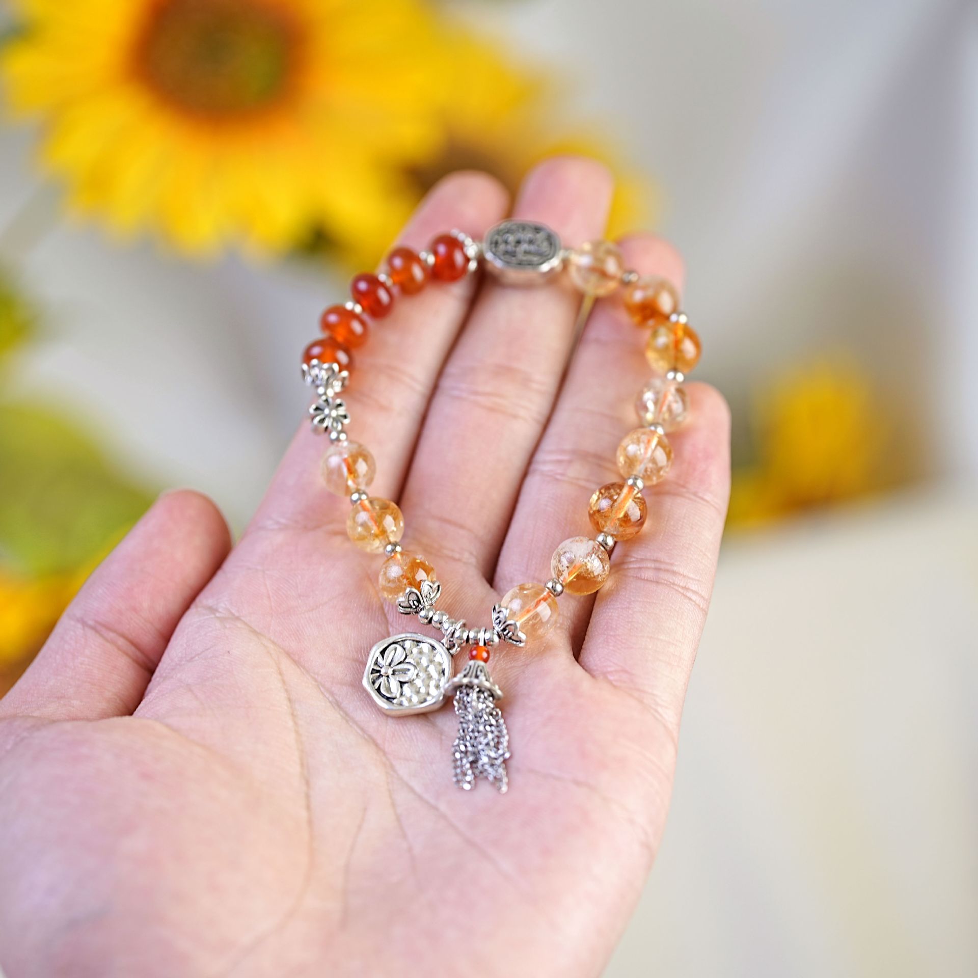 黄塔晶水晶手链串珠女新中式复古纯银吊坠红玛瑙文玩手串饰品批发详情1