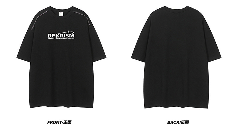 Heavy cotton short-sleeved T-shirt for men, Spring/Summer 2025, American letter print zipper design, loose and versatile base layer pic 26