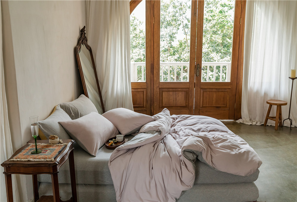 ins Japanese-style solid color all-cotton knitted cotton four-piece set, skin-friendly nude sleeping plain double-layer Indian cotton bed sheet pic 195