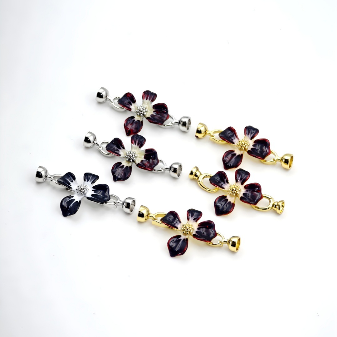 18k electroplated real gold pearl accessories, Ankela red and white flower black oil-dripping copper necklace bracelet clasp pic 4