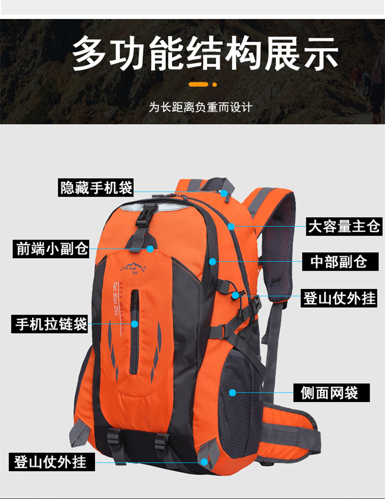 新款户外登山包男女骑行双肩包韩版运动休闲包外出轻盈旅游背包详情4