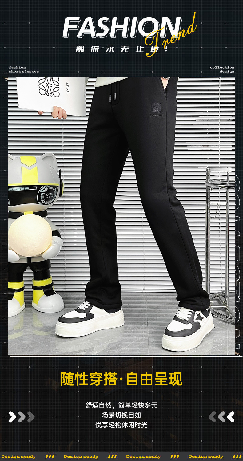 Winter fleece casual tight-fitting 9-inch pants for men, slim-fit sports pants, the same style as the popular social pants, elastic and comfortable pic 2