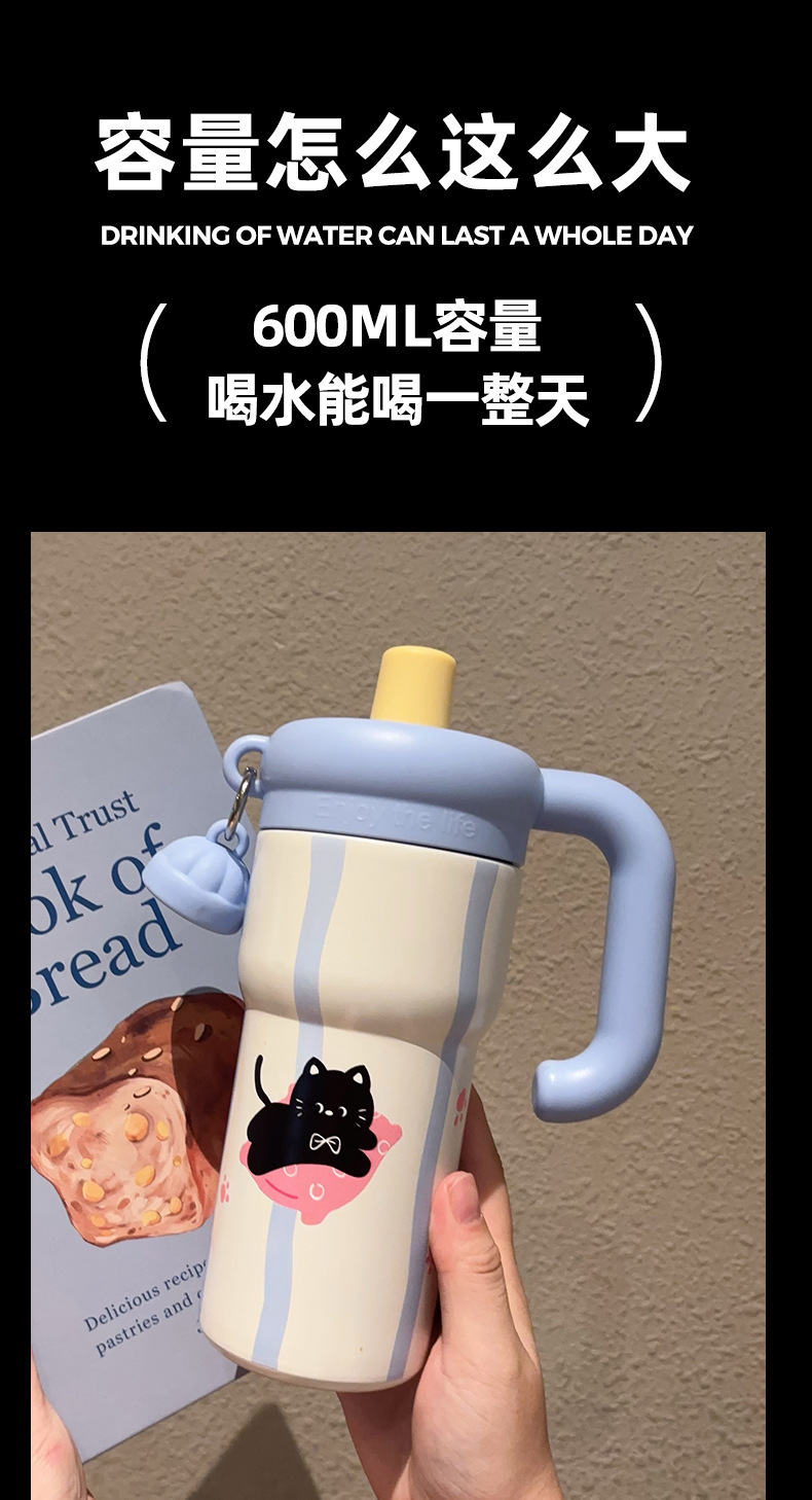 新款卡通保温杯可爱小猫大容量冰霸杯高颜值女生手柄杯吸管杯详情5