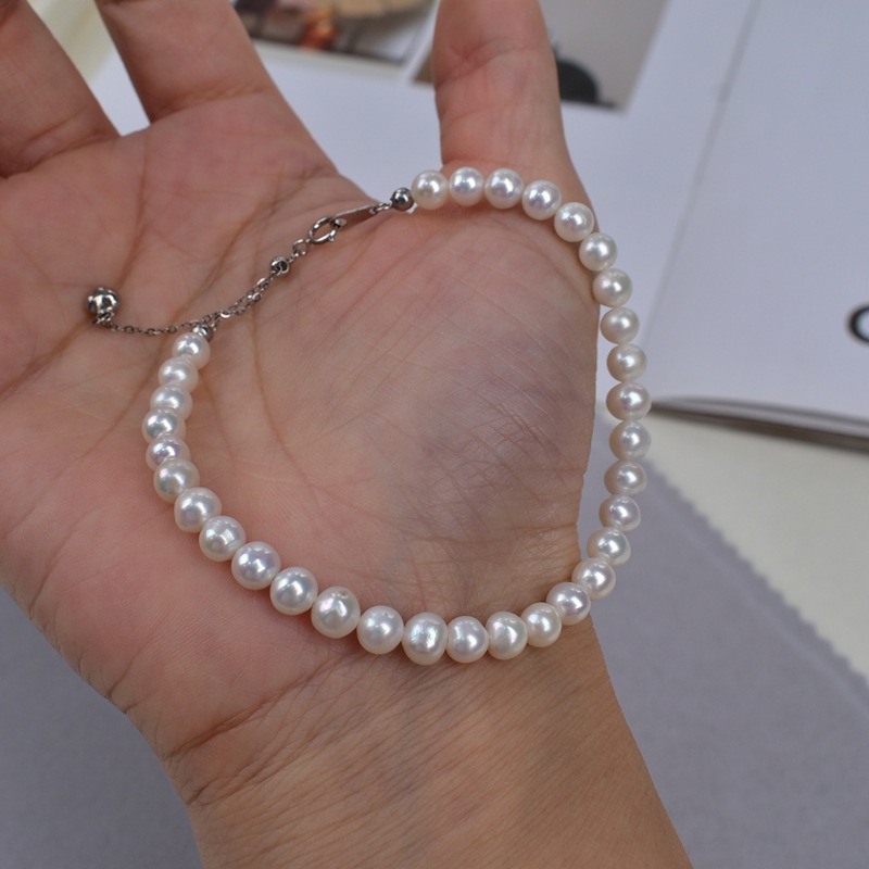 Natural freshwater pearl bracelet, bright white nearly round pearl bracelet, versatile for daily use. Original design, simple pearl bracelet pic 11