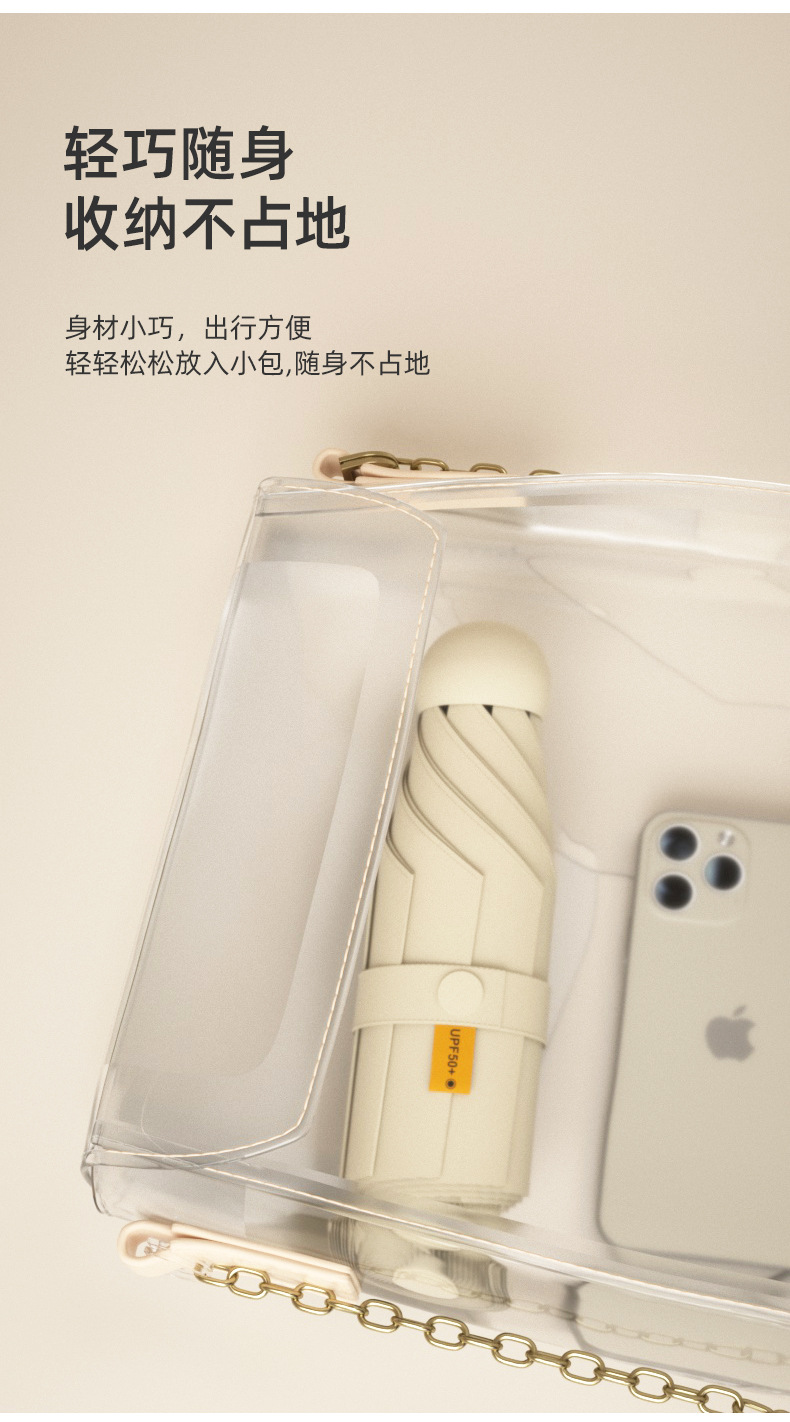 迷你五折便携遮阳伞黑胶UPF50+全遮光防紫外线晴雨两用女太阳伞详情15