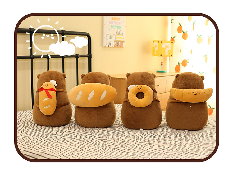 外贸新品卡皮巴拉公仔卡通烘焙系列水豚毛绒玩具抱枕娃娃机兑换品详情28