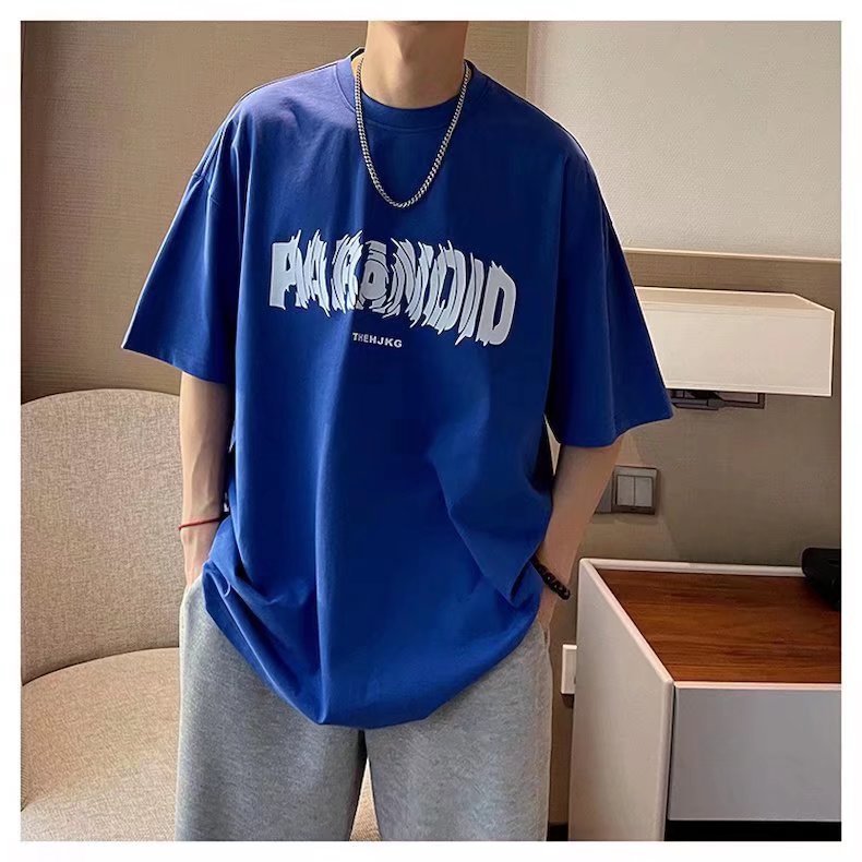 Pure cotton short-sleeved T-shirt for men, loose Hong Kong trend brand round-neck top, new letter-printed half-sleeved T-shirt pic 5