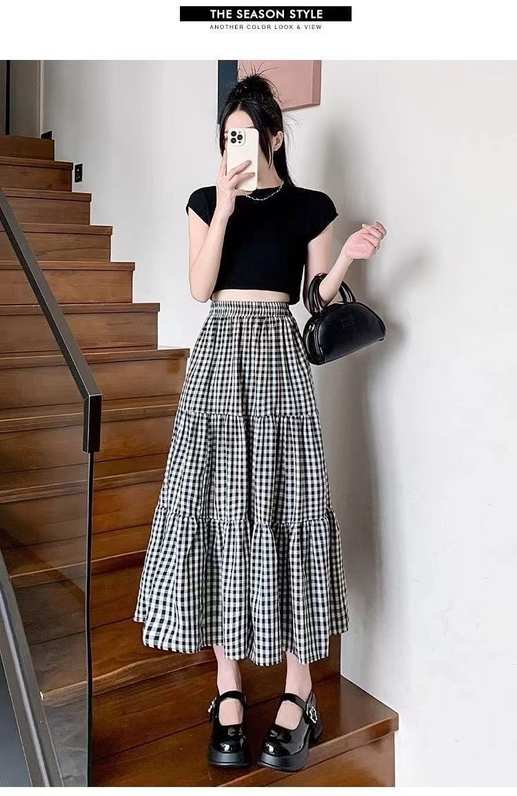 复古小格子半身裙女2025新款高腰a字长裙显瘦遮胯大摆伞裙蛋糕裙详情21