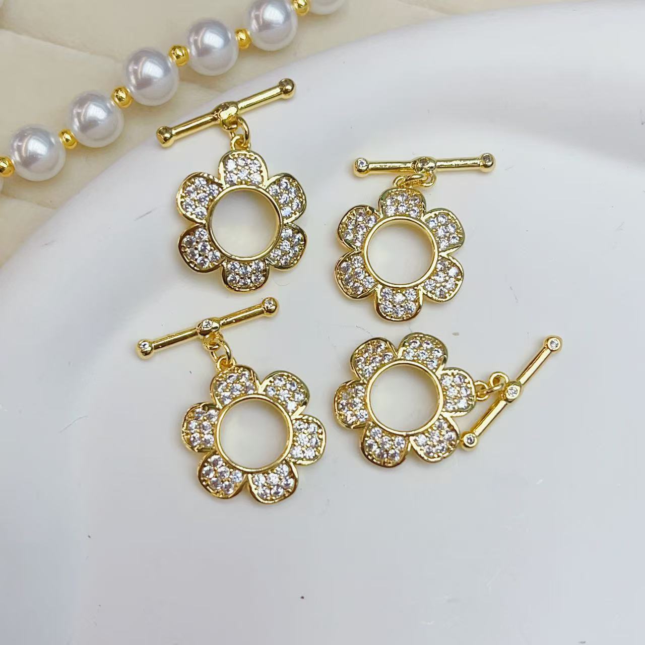 18K copper flower color retention inlaid zircon OT clasp connection clasp tail clasp necklace bracelet diy handmade jewelry pic 4