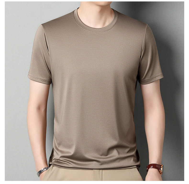2024夏季新款桑蚕丝男士短袖纯色休闲中年薄款透气体恤男t恤批发详情23