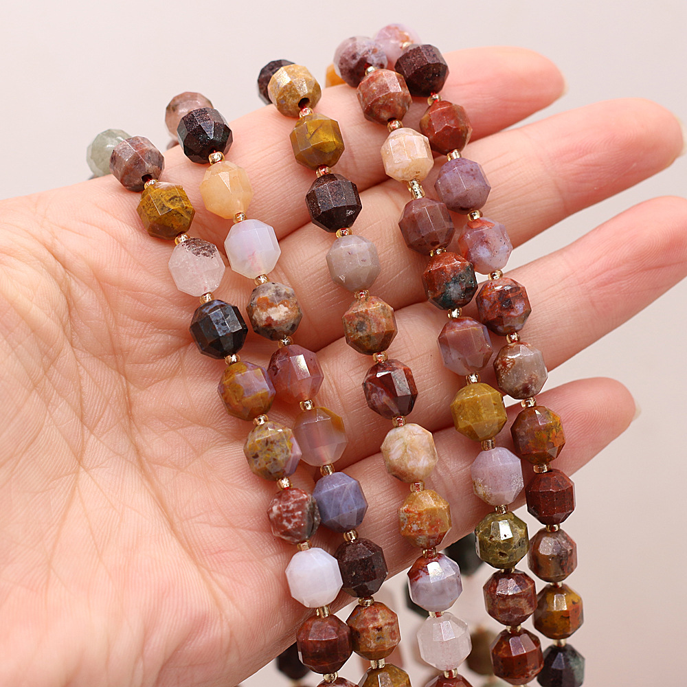 Wholesale of natural rose quartz rough stone cut surface bucket beads, crystal agate, diy jewelry accessories, semi-finished products, handcrafted beads pic 17