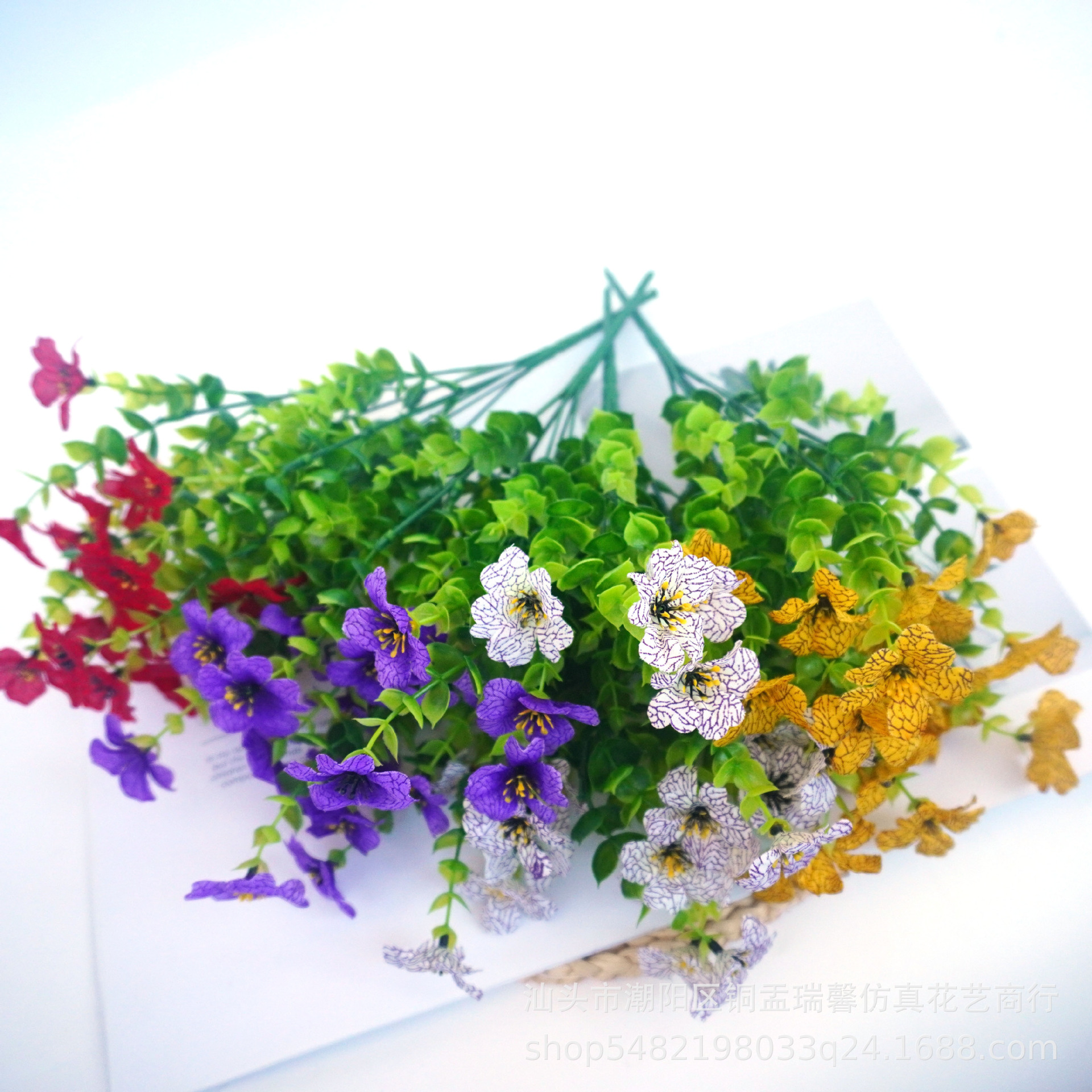 跨境亚马逊TEMU尤加利紫罗兰丝印布花仿真花婚庆户外装饰假花摆件详情4