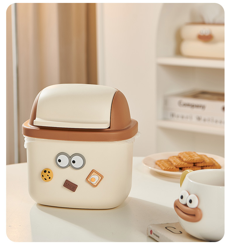 Cream-style desktop trash can with lid, press-type mini trash can, creative home living room coffee table, wastebasket storage pic 8