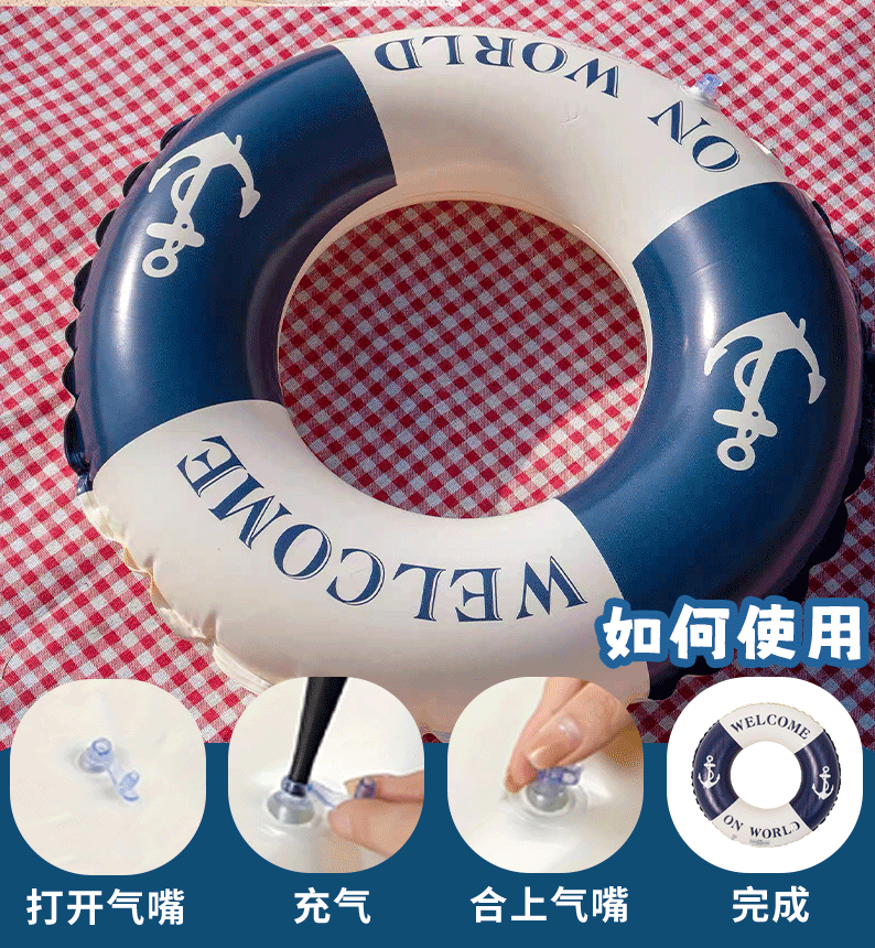 跨境热销复古山茶花船锚创意游泳圈加厚成人水上充气高颜值泳圈详情7