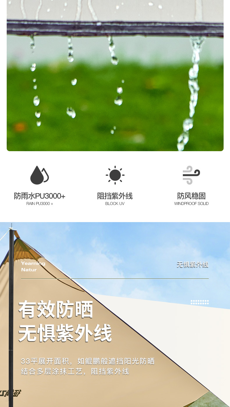 厂家直供户外露营天幕遮阳棚防水防紫外线野营帐篷装备黑胶天幕详情7