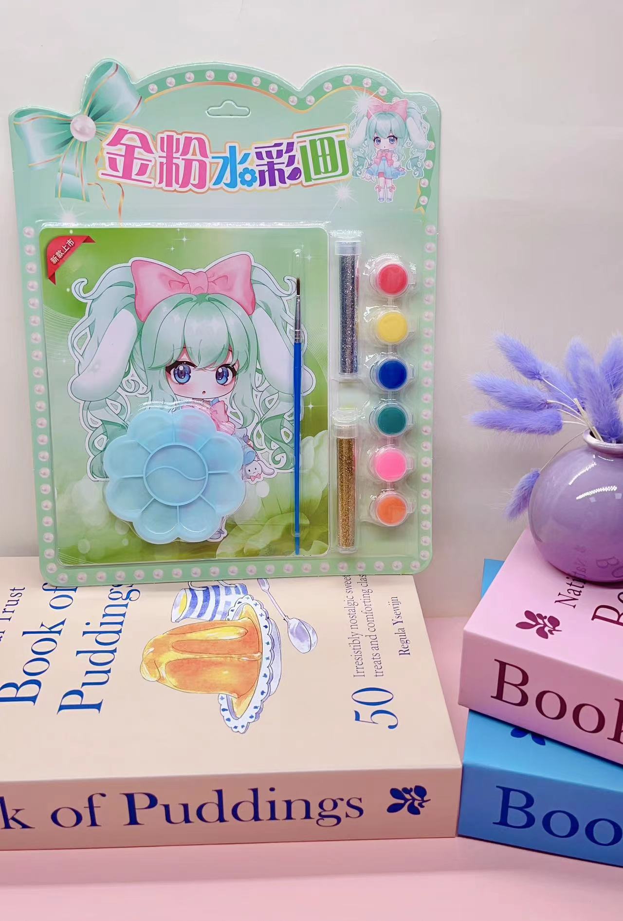 批发儿童彩妆贴画DIY填色涂鸦化妆贴画彩画彩铅钻贴6只笔一卡4张详情25