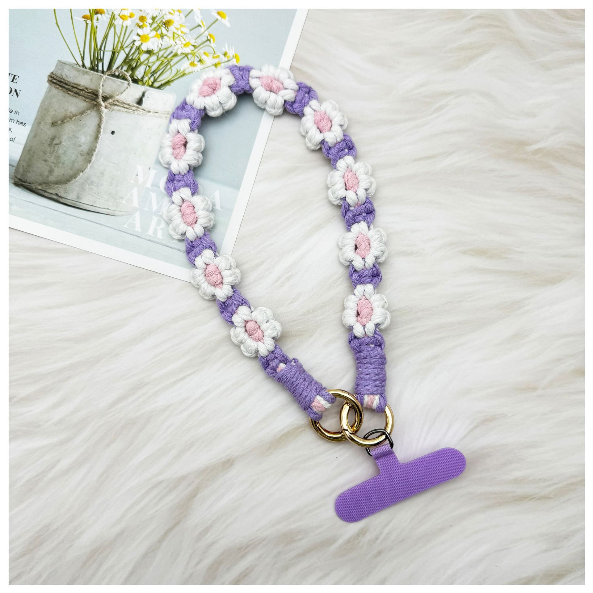 ins欧式手机挂件编织手机链小雏菊花朵编绳钥匙扣包包创意礼物女详情16