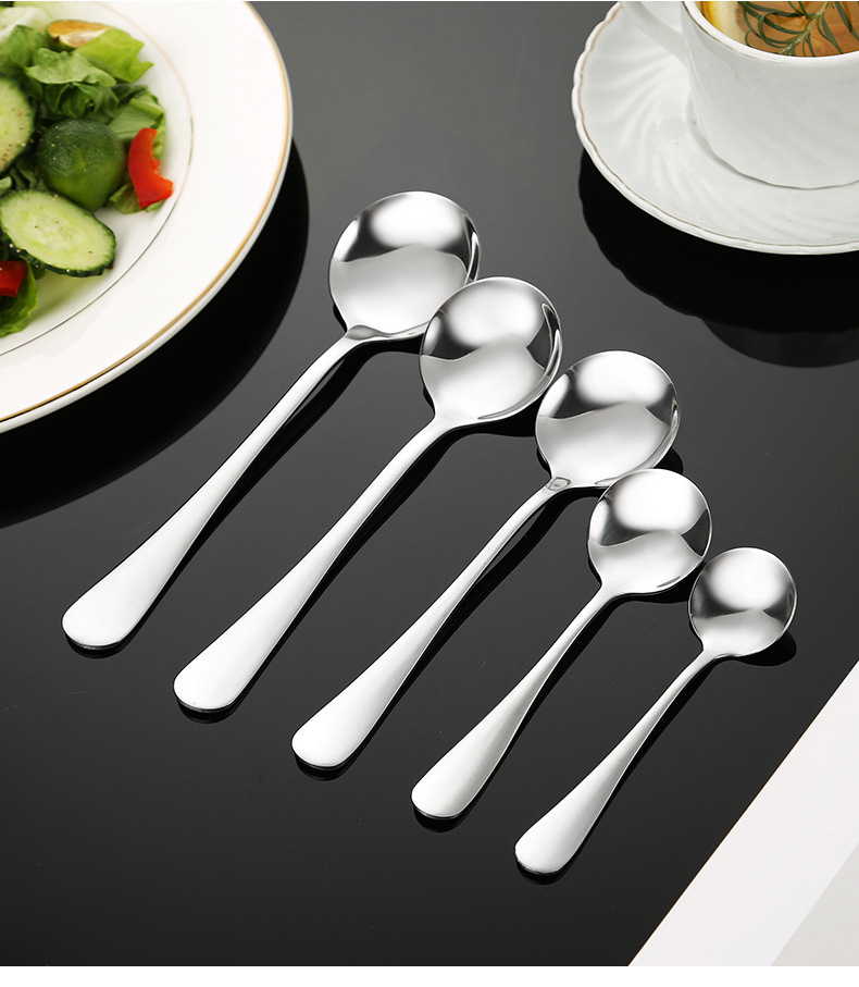 不锈钢勺子家用吃饭汤勺长柄甜品圆尖勺酒店1010西餐具牛排刀叉勺详情21