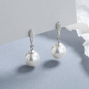 珍珠满钻耳环女925纯银小众轻奢设计圈圈耳扣法式高级感贝珠饰品详情2