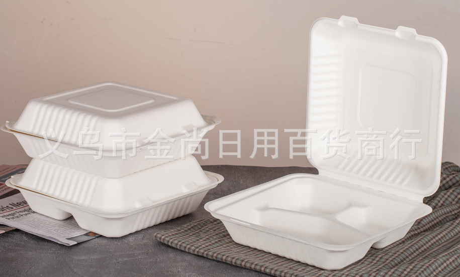 一次性餐盒纸碗甘蔗渣可降解加厚餐具碗汉堡纸浆盒水果圆盘沙拉碗详情6