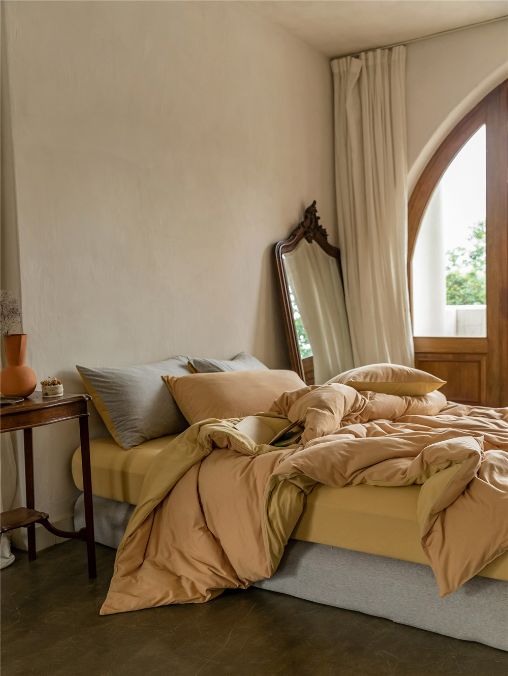 ins Japanese-style solid color all-cotton knitted cotton four-piece set, skin-friendly nude sleeping plain double-layer Indian cotton bed sheet pic 203