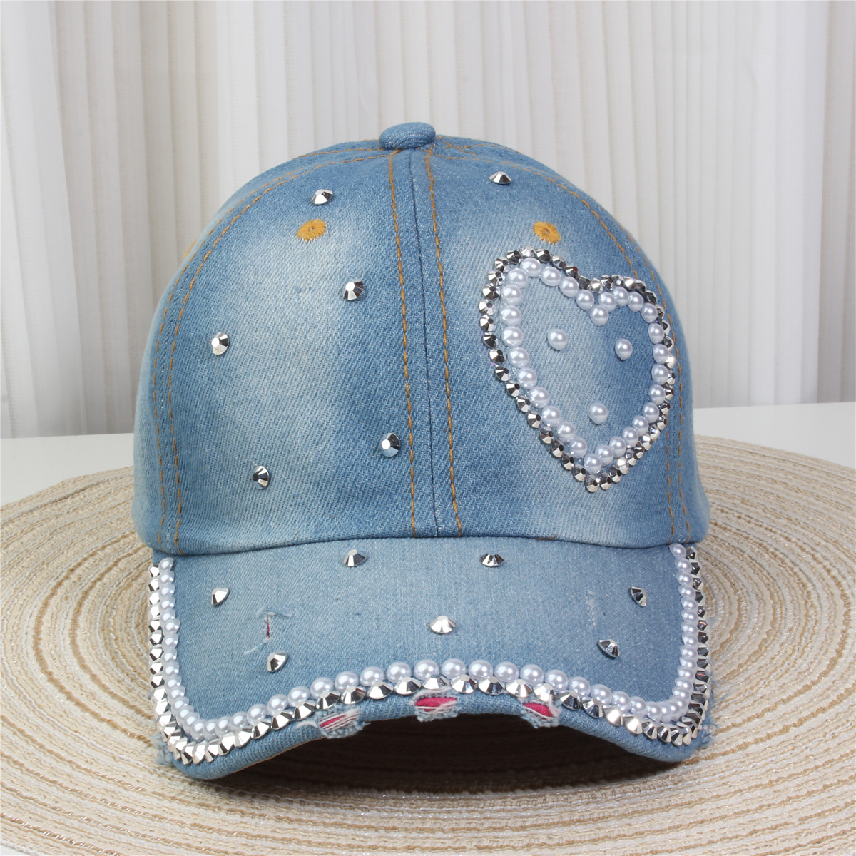 2024新款女士水钻镶钻牛仔布时尚洋气鸭舌帽休闲显脸小成人棒球帽详情37