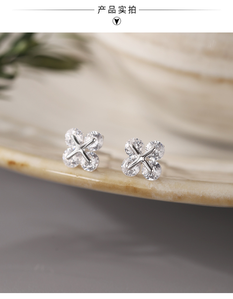 925 sterling silver four-leaf clover Zircon stud earrings for women, simple and niche design, fashionable and individual basic earrings 8937A pic 10