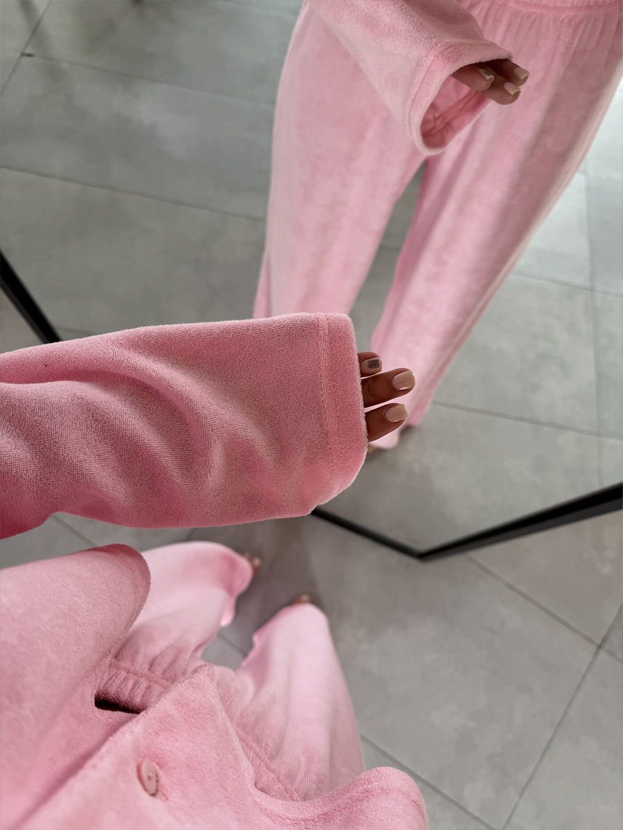 Cross-border pink fleece long-sleeved and long pants pajama set, European and American autumn and winter new cardigan pajamas, comfortable home wear for women pic 17
