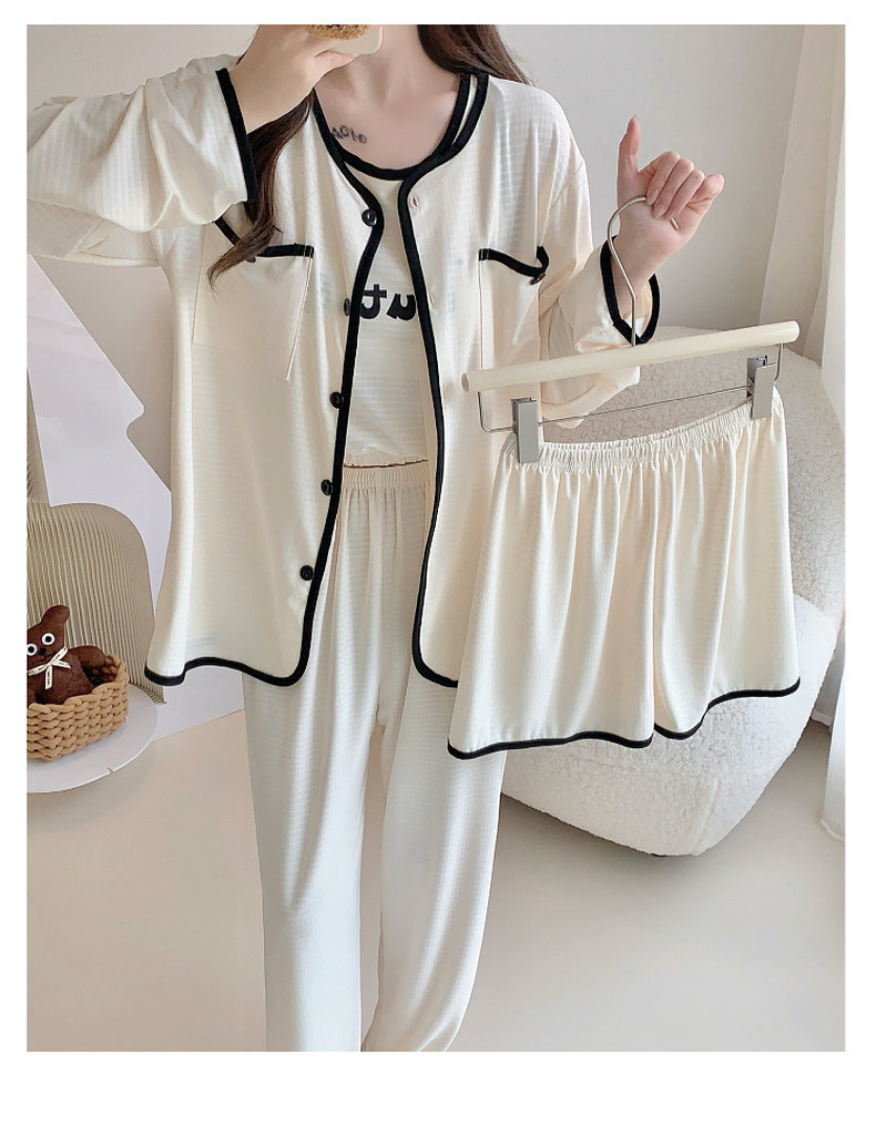 带胸垫睡衣女春秋长袖四件套夏季吊带背心可爱卡通2024新款家居服详情17