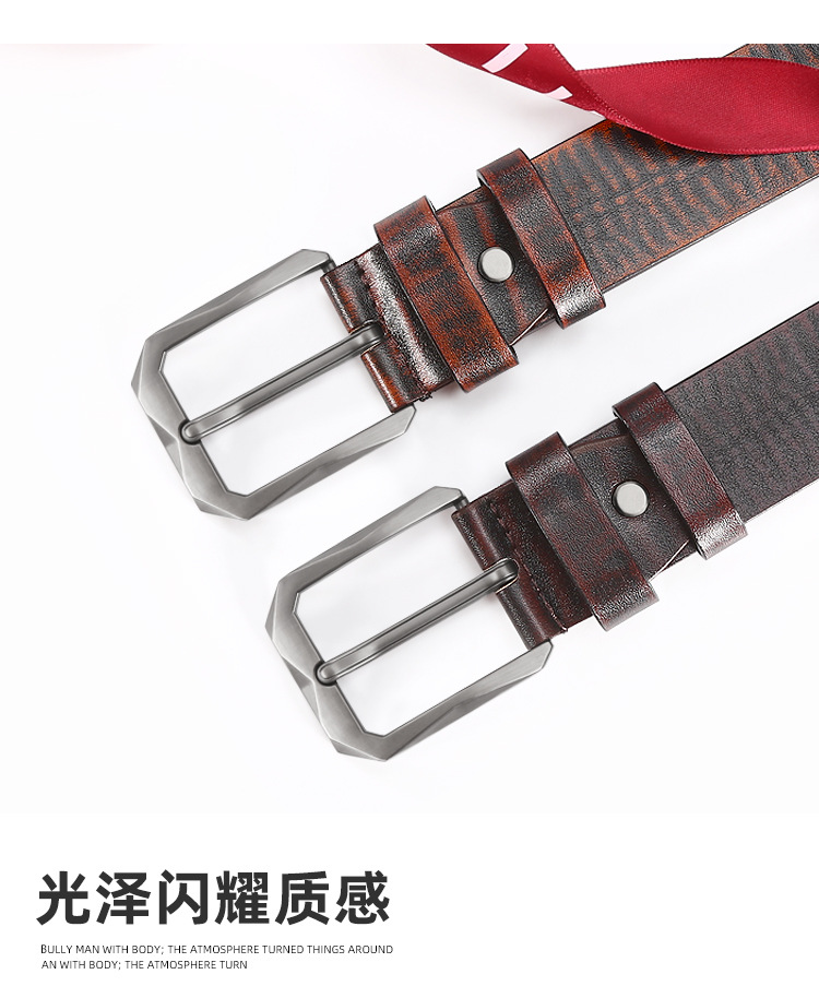 新跨境英伦风皮带男士休闲商务腰带合金针扣牛皮裤带厂家批发现货详情2