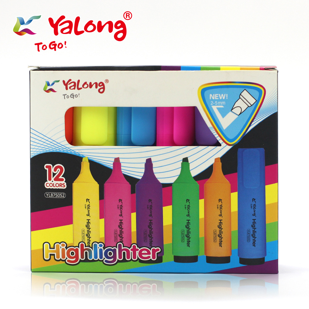 Yalong Cross-border best-selling multi-color art marker pens with flat slanted tips and 12-color office and school highlighters pic 5