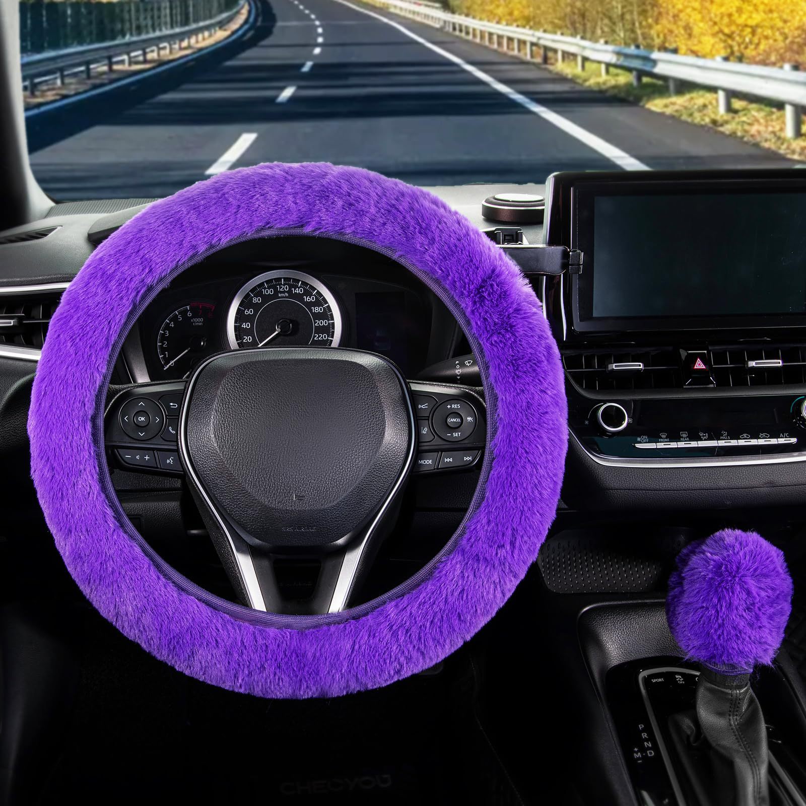 新款跨境毛绒方向盘套仿兔毛弹力冬季保暖防滑把套男女通用详情8