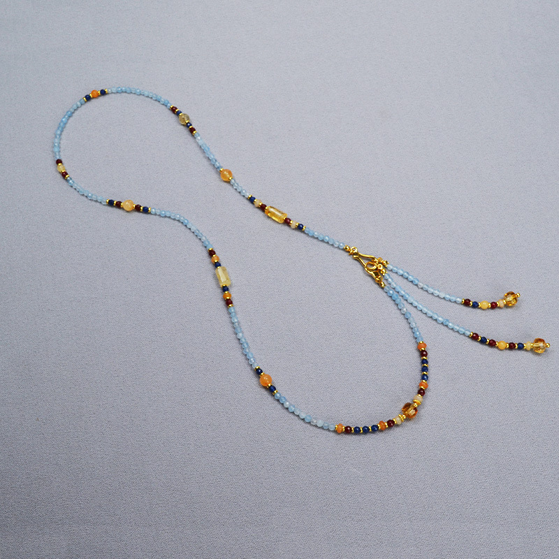 设计师原创中国风小众复古真石串珠流苏可拆卸一款多戴项链毛衣链详情3