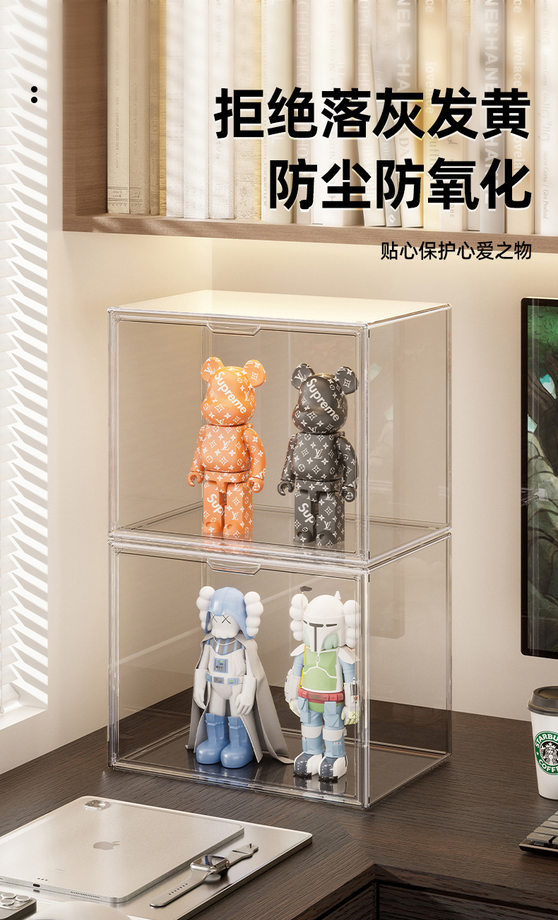 High-transparency shoe box, AJ high-top basketball shoe storage box, stackable magnetic figurine blind box display bag storage box pic 13