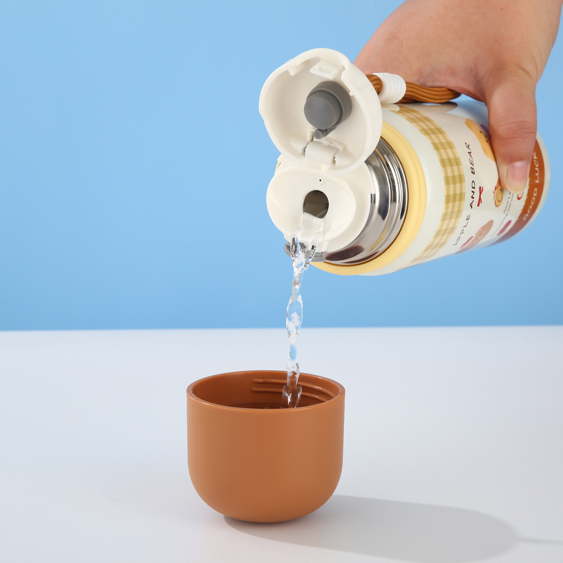 High appearance level 316 stainless steel insulated cup cartoon portable water cup with a carrying rope, cute outdoor large-capacity travel cup pic 8