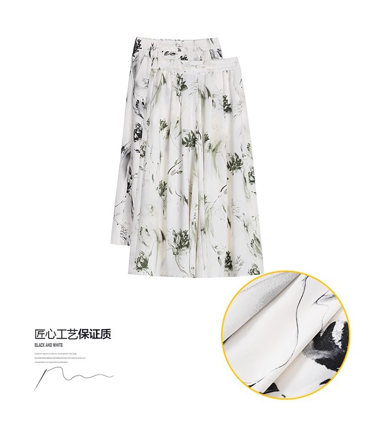 国潮水墨画印花冰丝阔腿七分裤子女夏季薄款2024新款高腰宽松垂感裤裙详情4