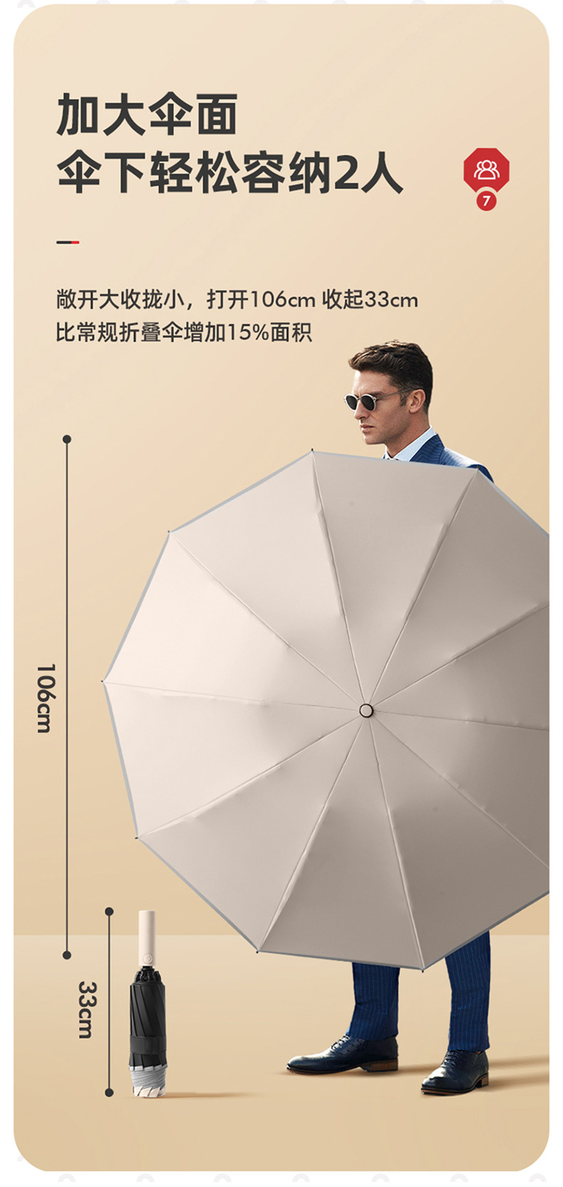 全自动大号折叠反向伞批发晴雨两用黑胶雨伞防晒防紫外线伞礼品伞详情14