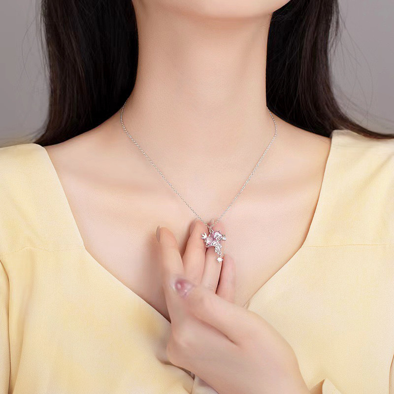 银贝S925纯银项链仙女星球甜心蝴蝶吊坠锁骨链女甜美时尚百搭颈链详情6