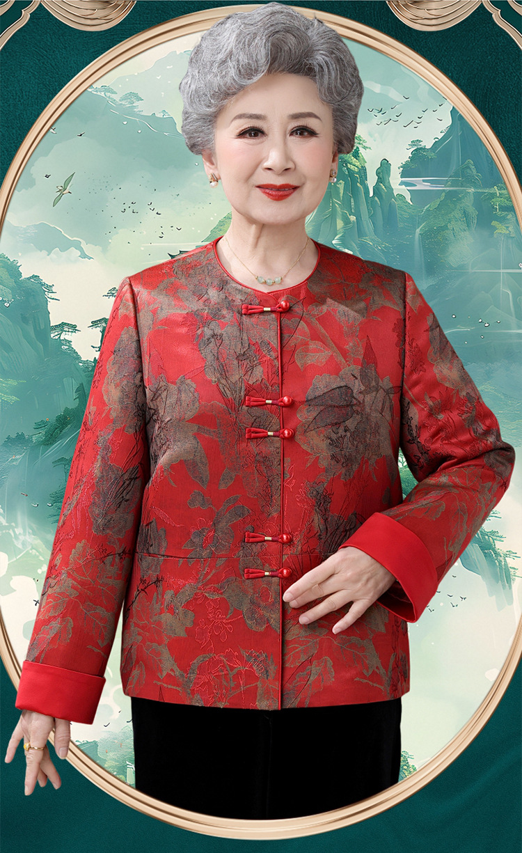 The new Chinese-style spring coat for mothers in the national trend is elegant and grand. It is a high-end and wealthy coat for middle-aged and elderly women in spring and autumn. It is a traditional Chinese jacquard top pic 2