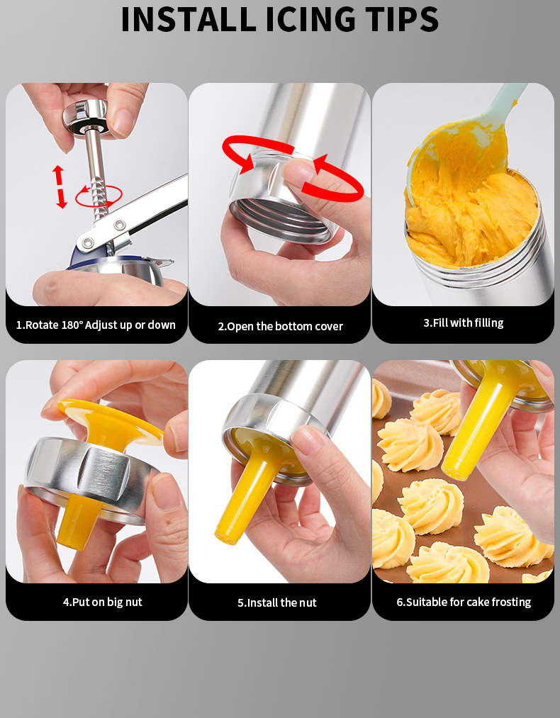 Cookie mold gun, baking tool, aluminum alloy piping nozzle, 20 pieces of sheet, bean melting and flower squeezing bag set, baking pic 6