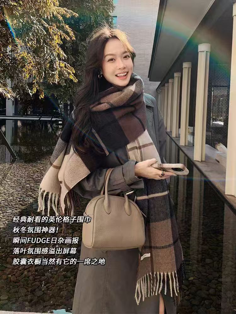 高级感羊绒围巾秋冬女士复古格子韩系百搭2025新款冬季保暖围脖服装配饰详情1