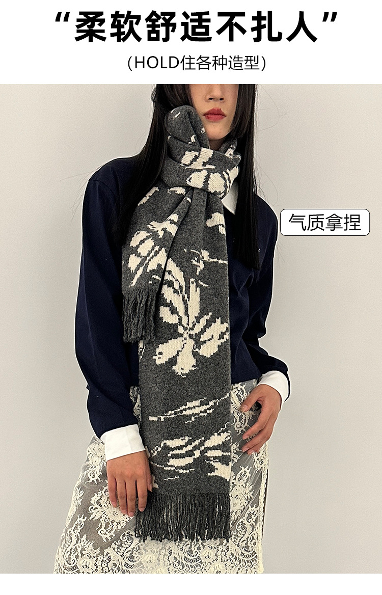 New Chinese-style wool tassel scarf for women 2024 autumn and winter, versatile, elegant and high-end shawl, thickened warm scarf pic 6