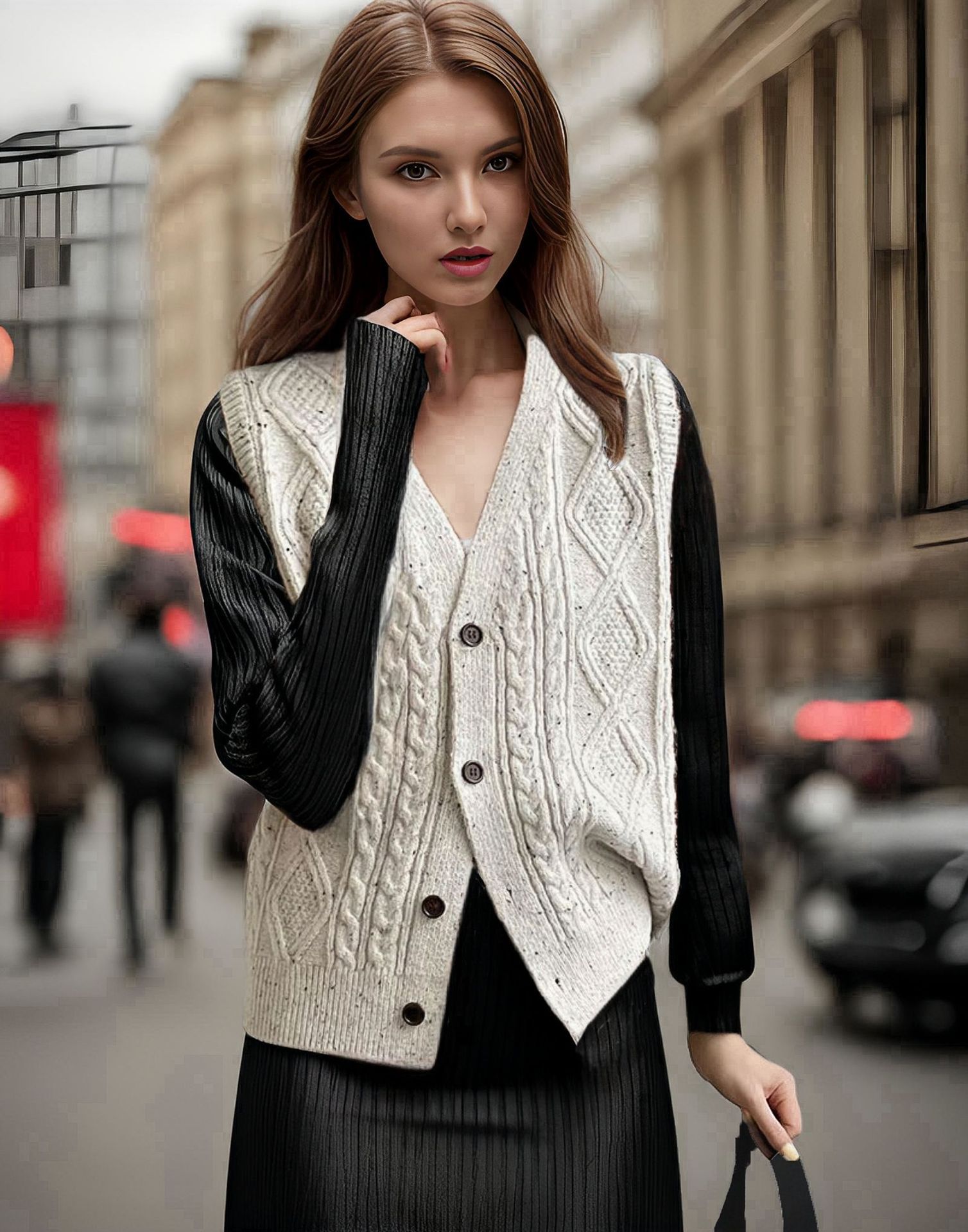 The new loose sleeveless layering sweater cardigan trend for women in the retro multicolor tweed vest of autumn and winter pic 10